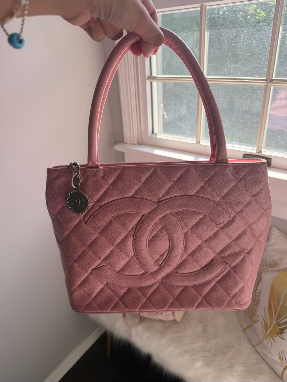 CHANEL Pink Quilted CC Logo Tote